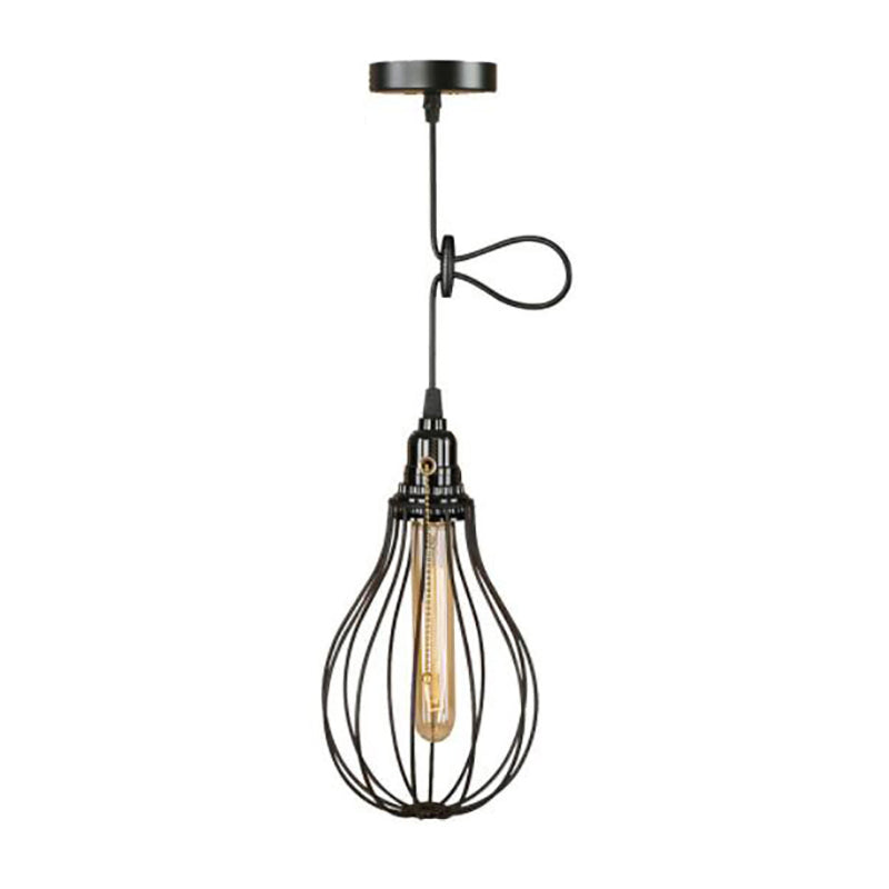 Industrial Metal Black Bulb Pendant Light with Height Adjustment and Wire Guard