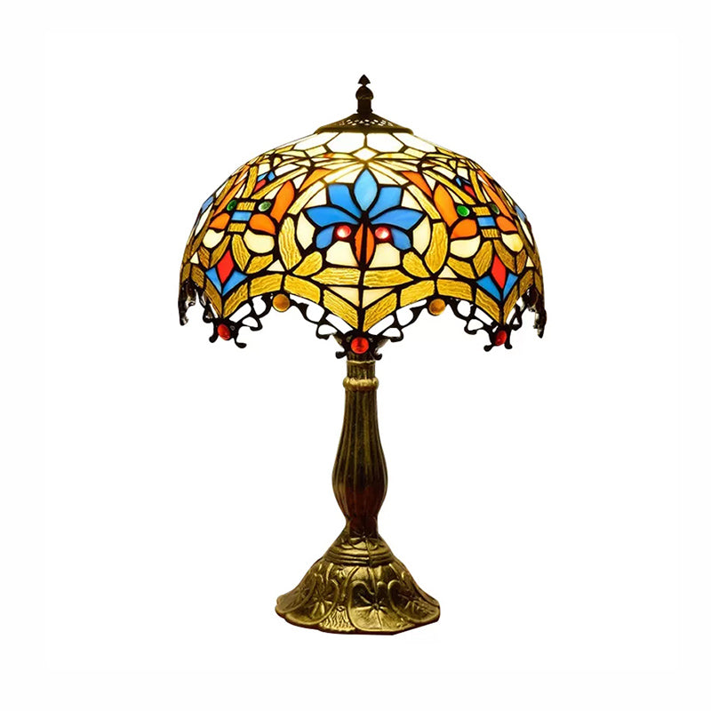 Rustic Parrot Table Lamp: Rose-Stained Glass Lighting In Brass/Copper For Bedroom