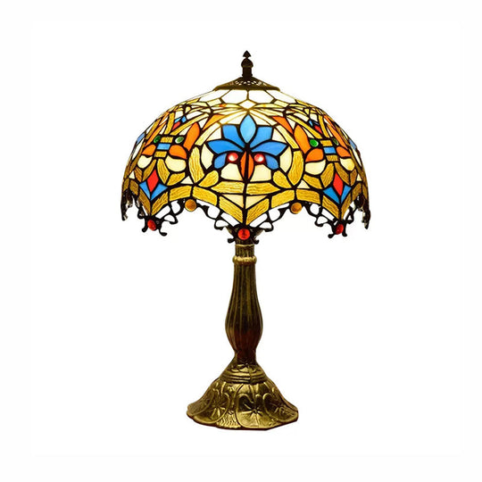 Rustic Parrot Table Lamp: Rose-Stained Glass Lighting In Brass/Copper For Bedroom