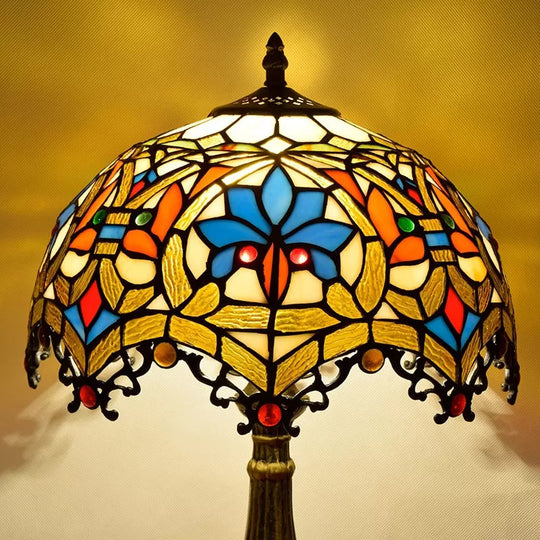 Rustic Parrot Table Lamp: Rose-Stained Glass Lighting In Brass/Copper For Bedroom