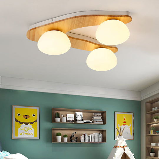 Nordic Oval Milk Glass Wood Ceiling Mount Light for Study Room