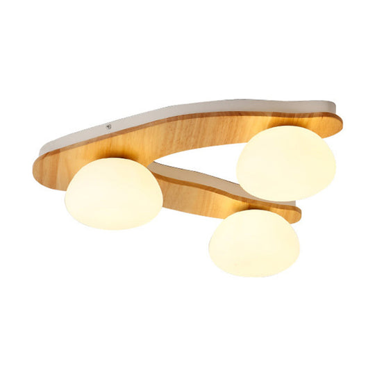 Nordic Oval Milk Glass Wood Ceiling Mount Light for Study Room