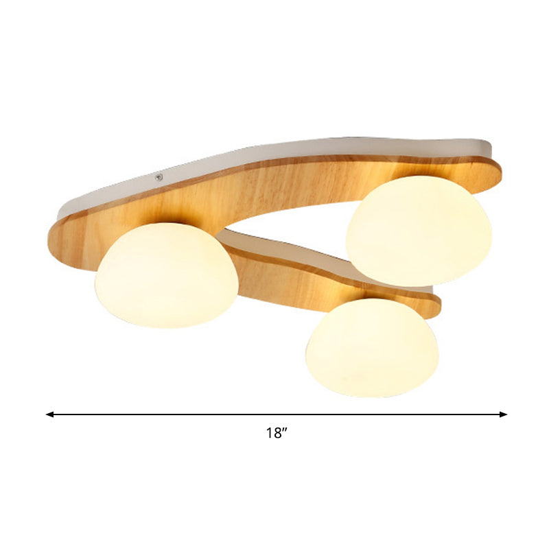 Nordic Oval Milk Glass Wood Ceiling Mount Light for Study Room