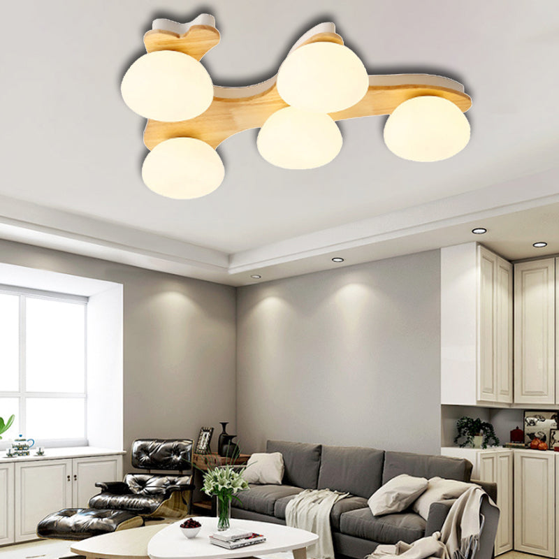 Nordic Oval Milk Glass Wood Ceiling Mount Light for Study Room