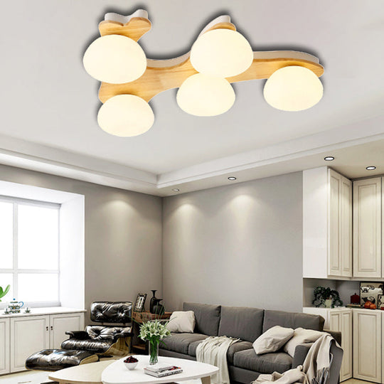 Nordic Oval Milk Glass Wood Ceiling Mount Light For Study Room 5 /