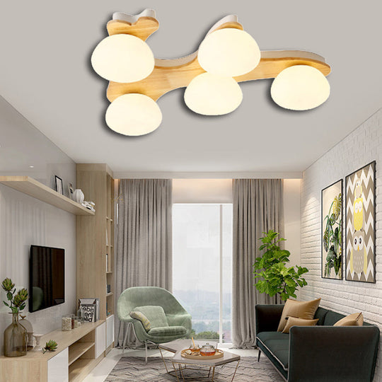 Nordic Oval Milk Glass Wood Ceiling Mount Light for Study Room