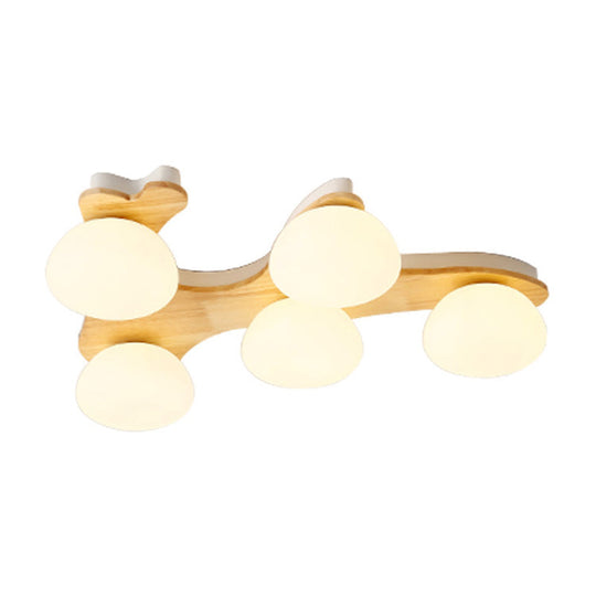 Nordic Oval Milk Glass Wood Ceiling Mount Light For Study Room