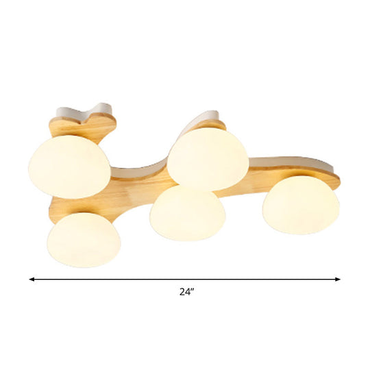 Nordic Oval Milk Glass Wood Ceiling Mount Light for Study Room