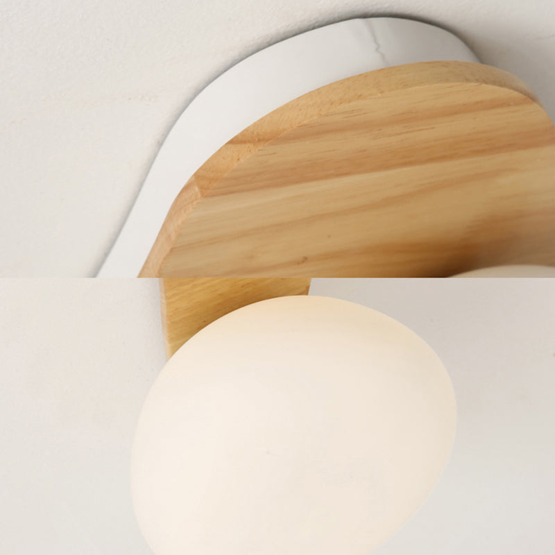 Nordic Oval Milk Glass Wood Ceiling Mount Light for Study Room