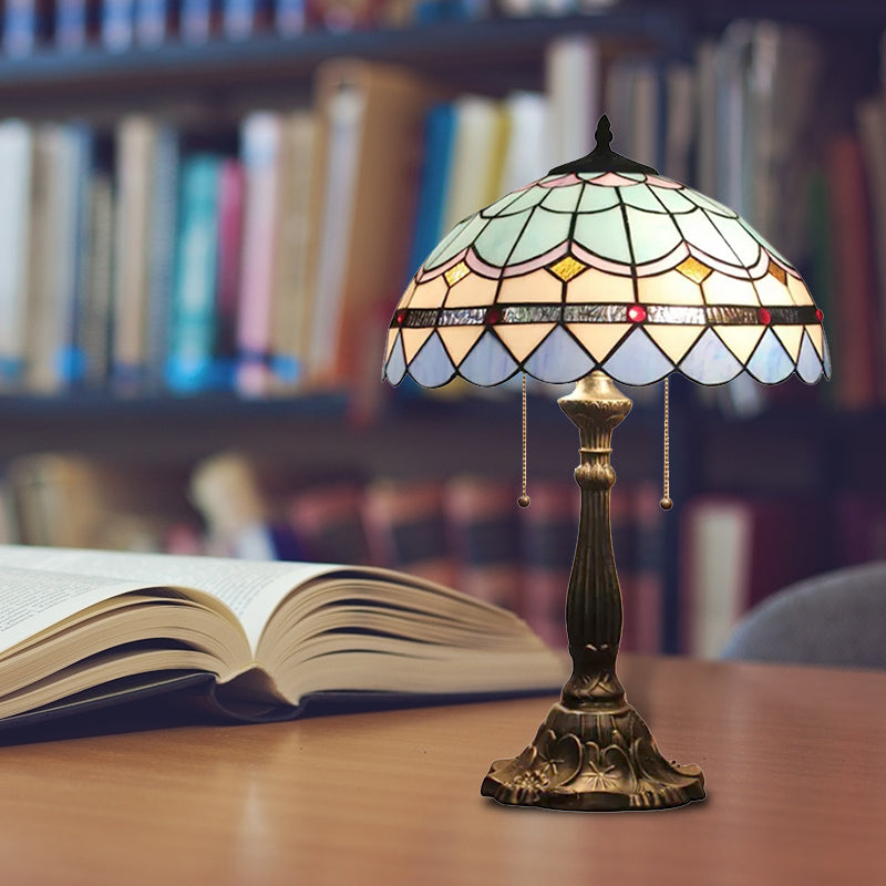 Blue Baroque Dome Reading Light: Stained Glass Table Lighting