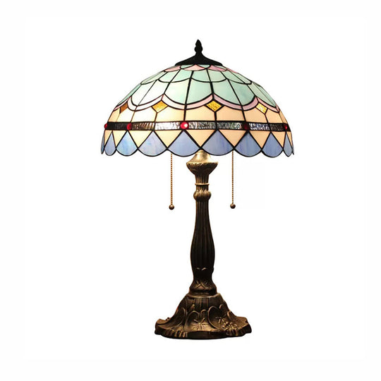 Blue Baroque Dome Reading Light: Stained Glass Table Lighting