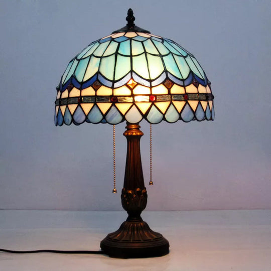 Blue Baroque Dome Reading Light: Stained Glass Table Lighting