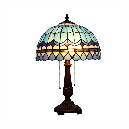 Blue Baroque Dome Reading Light: Stained Glass Table Lighting