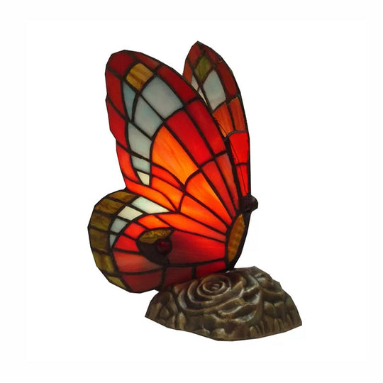 Butterfly Stained Glass Mini Decorative Table Lamp - Red/Yellow/Green Light For Lodge Ambiance