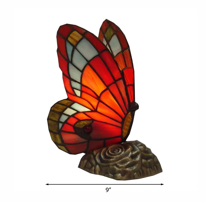 Butterfly Stained Glass Mini Decorative Table Lamp - Red/Yellow/Green Light For Lodge Ambiance