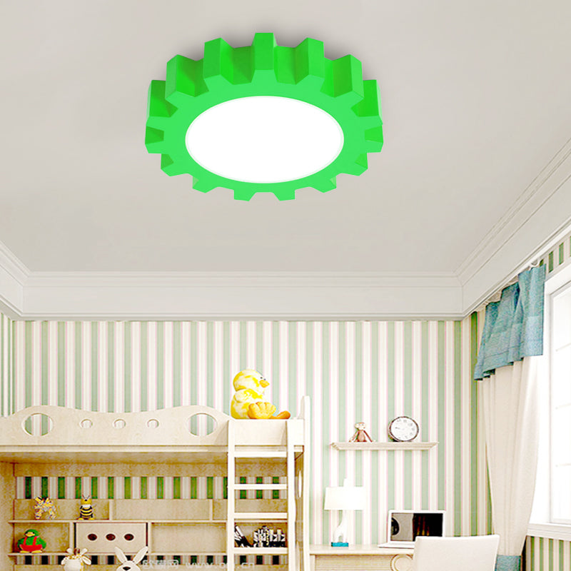 Cartoon Led Ceiling Light For Kindergarten: Metal Gear Mount Green / 16 Warm