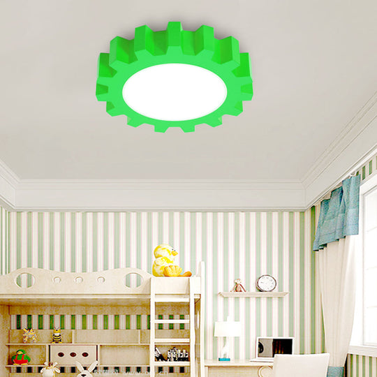 Cartoon Led Ceiling Light For Kindergarten: Metal Gear Mount Green / 16 Warm