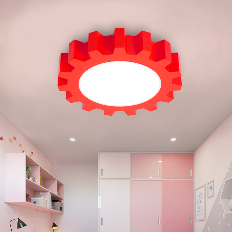 Cartoon Led Ceiling Light For Kindergarten: Metal Gear Mount Red / 16 Warm