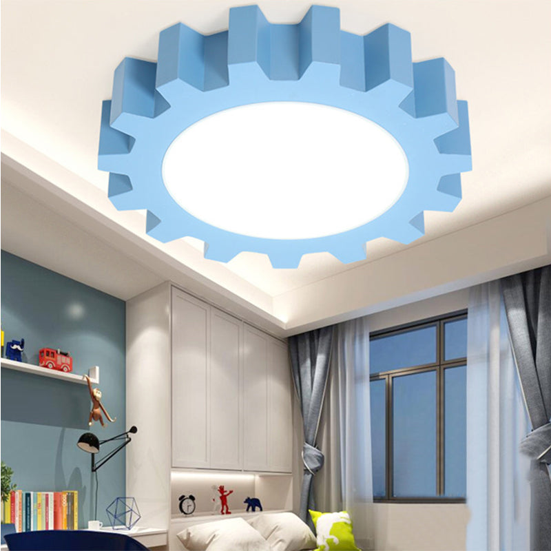 Cartoon Led Ceiling Light For Kindergarten: Metal Gear Mount Blue / 16 White