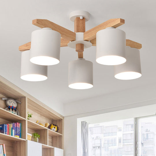 Cylindrical Semi Flush Mount Ceiling Light - Simple Style, 3/5/6/8 Lights, White Metal for Living Room