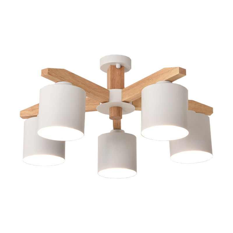 Cylindrical Semi Flush Mount Ceiling Light - Simple Style, 3/5/6/8 Lights, White Metal for Living Room