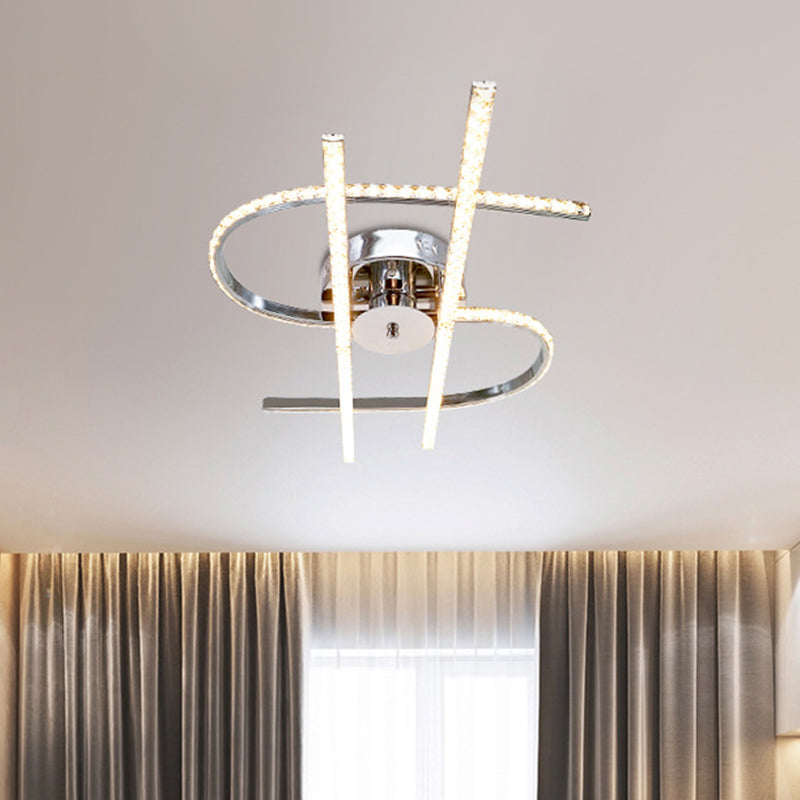 Dollar Sign Ceiling Lighting: Faceted Crystal Led Semi Flush In Stainless Steel Warm/White Light