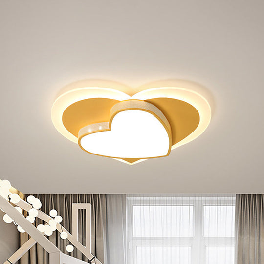 Pastel Heart Flush Light: Acrylic Led Ceiling Mount For Macaron Lovers (White/Pink/Yellow)