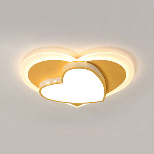 Pastel Heart Flush Light: Acrylic Led Ceiling Mount For Macaron Lovers (White/Pink/Yellow)