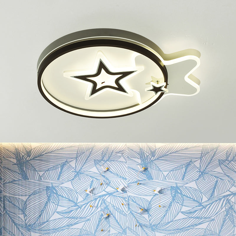 Contemporary Led Flushmount Ceiling Light - Loving Heart/Star Design Black Acrylic Fixture For