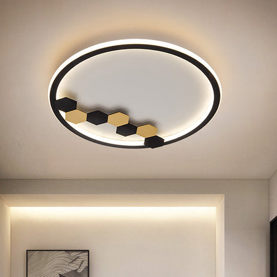 Modern Black LED Ceiling Flush Mount with Leaf/Geometric Design