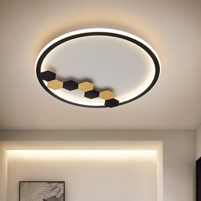 Modern Black Led Ceiling Flush Mount With Leaf/Geometric Design / Round Geometric