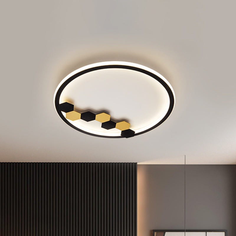 Modern Black LED Ceiling Flush Mount with Leaf/Geometric Design