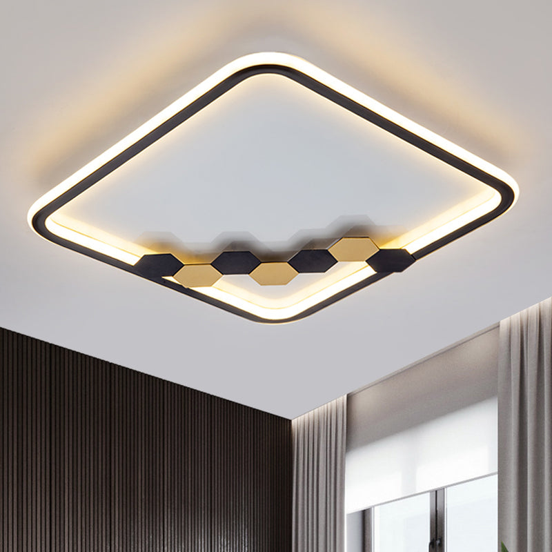 Modern Black LED Ceiling Flush Mount with Leaf/Geometric Design