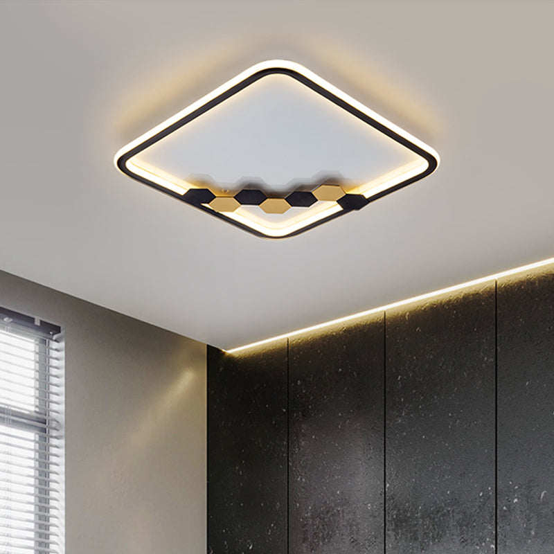 Modern Black LED Ceiling Flush Mount with Leaf/Geometric Design