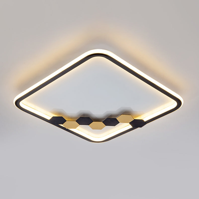 Modern Black LED Ceiling Flush Mount with Leaf/Geometric Design