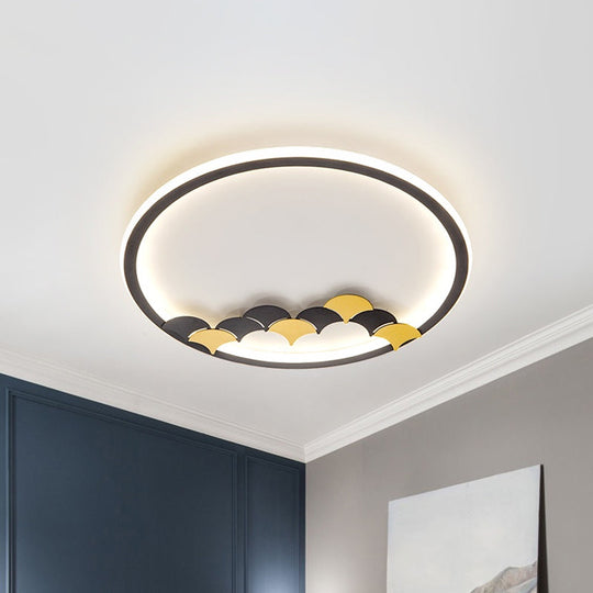 Modern Black LED Ceiling Flush Mount with Leaf/Geometric Design