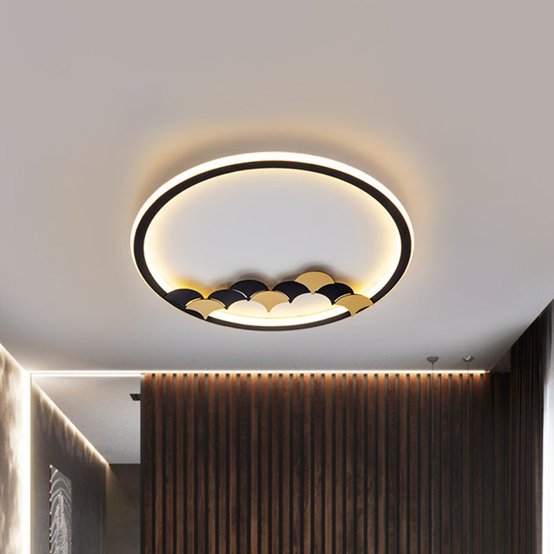 Modern Black LED Ceiling Flush Mount with Leaf/Geometric Design