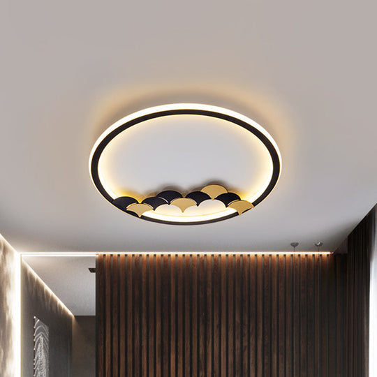 Modern Black Led Ceiling Flush Mount With Leaf/Geometric Design