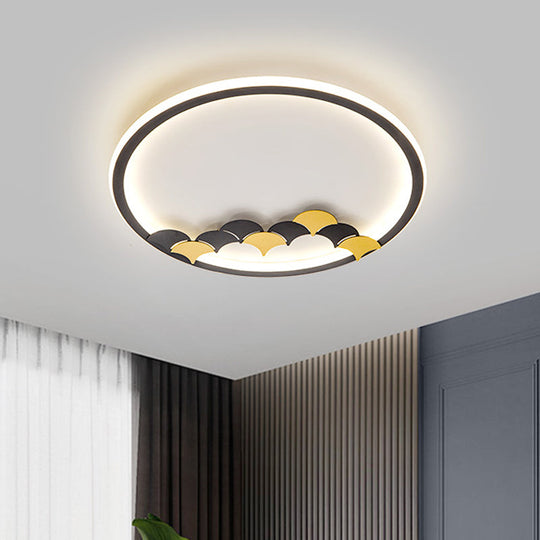 Modern Black LED Ceiling Flush Mount with Leaf/Geometric Design