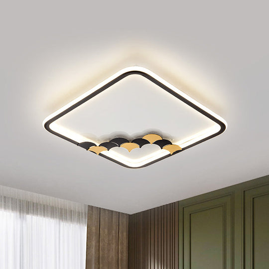 Modern Black LED Ceiling Flush Mount with Leaf/Geometric Design