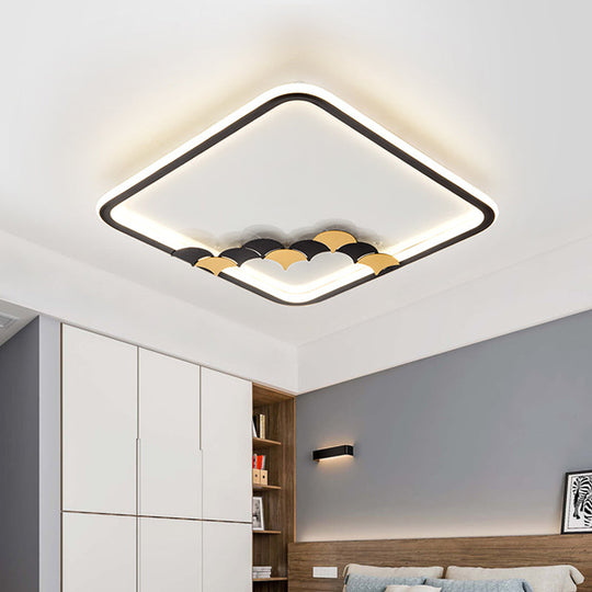 Modern Black LED Ceiling Flush Mount with Leaf/Geometric Design