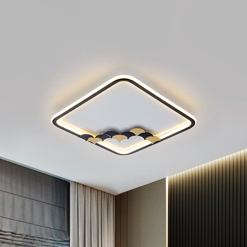 Modern Black LED Ceiling Flush Mount with Leaf/Geometric Design