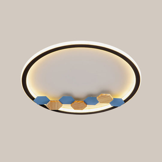 Minimalist Black Ceiling Mounted LED Flush Lamp with Leaf/Geometric Deco - Round/Square Design