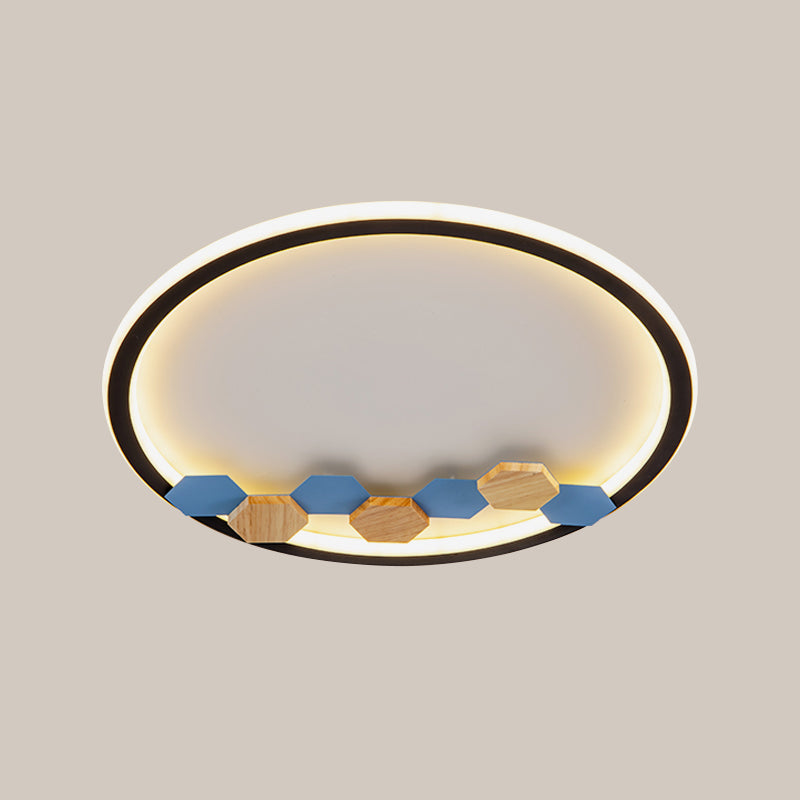 Minimalist Black Ceiling Mounted Led Flush Lamp With Leaf/Geometric Deco - Round/Square Design