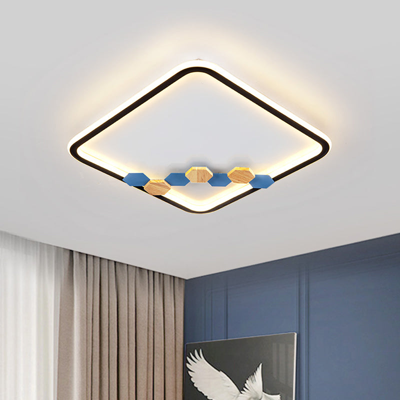 Minimalist Black Ceiling Mounted LED Flush Lamp with Leaf/Geometric Deco - Round/Square Design