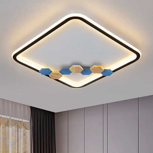 Minimalist Black Ceiling Mounted LED Flush Lamp with Leaf/Geometric Deco - Round/Square Design