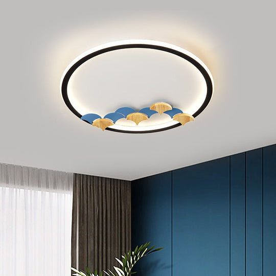 Minimalist Black Ceiling Mounted LED Flush Lamp with Leaf/Geometric Deco - Round/Square Design