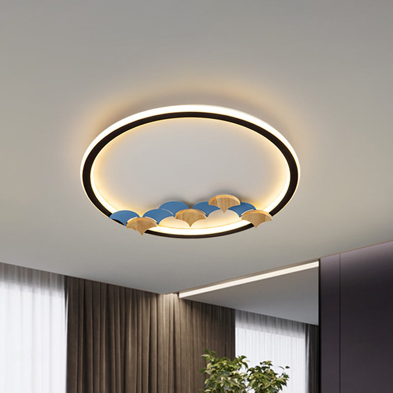 Minimalist Black Ceiling Mounted LED Flush Lamp with Leaf/Geometric Deco - Round/Square Design