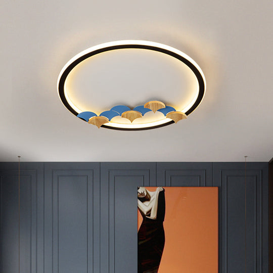 Minimalist Black Ceiling Mounted LED Flush Lamp with Leaf/Geometric Deco - Round/Square Design