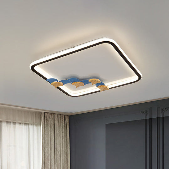 Minimalist Black Ceiling Mounted LED Flush Lamp with Leaf/Geometric Deco - Round/Square Design